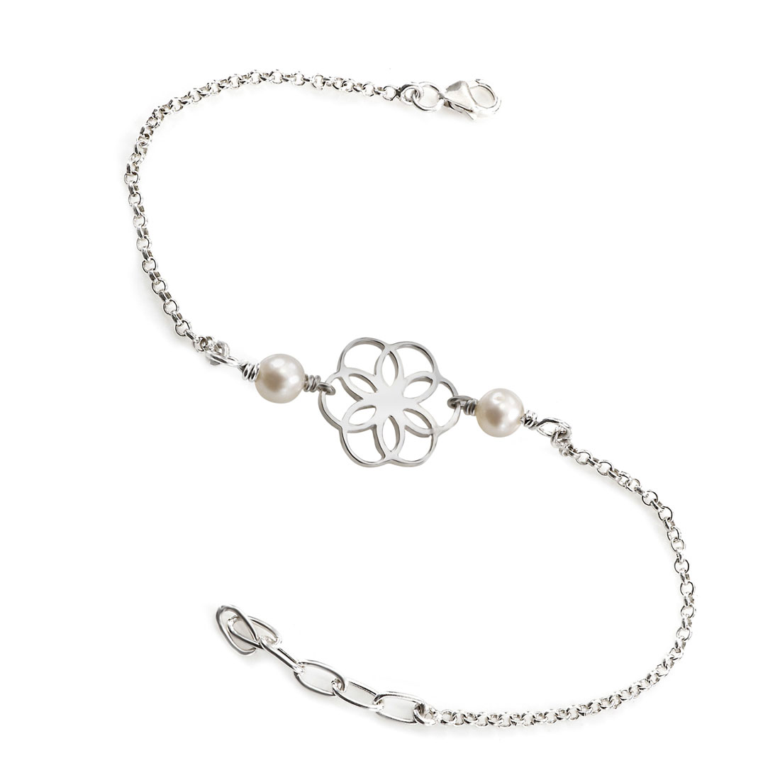 Sterling Silver Floral Pearl Rakhi Cum Bracelet