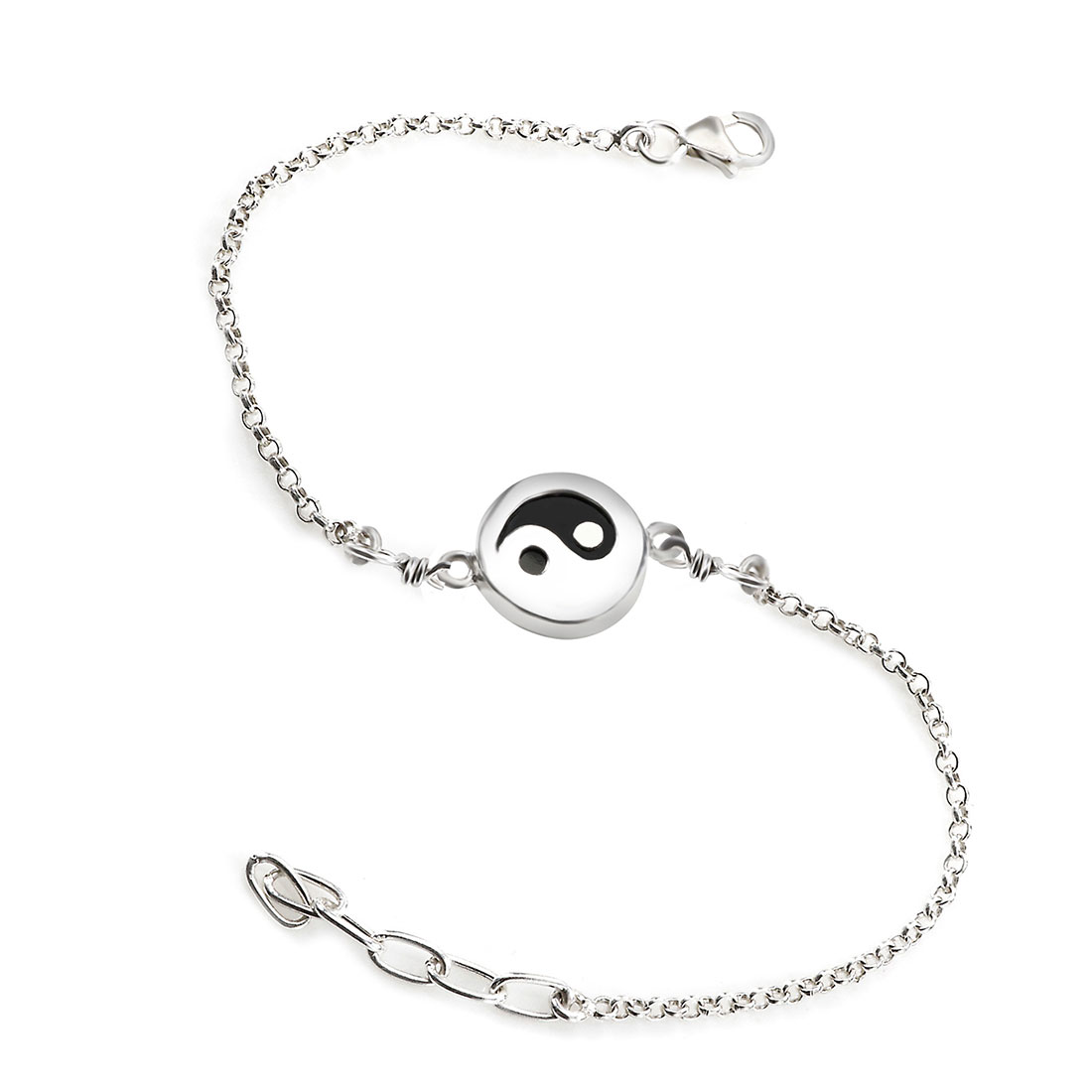 Sterling Silver Black Onyx Yin-Yang Chain Bracelet