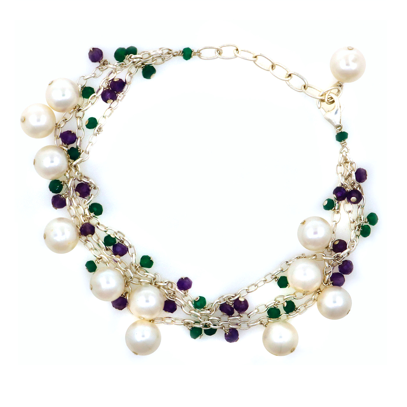 Enchanting Pearl, Amethyst, Green Onyx Bracelet