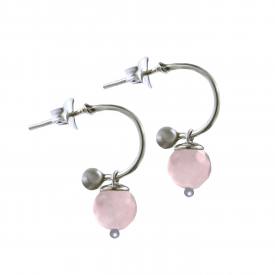 Floating Rose Quartz Open Hoop Earrings