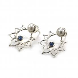 Pearl & Blue Sapphire Floral Three Way Earring