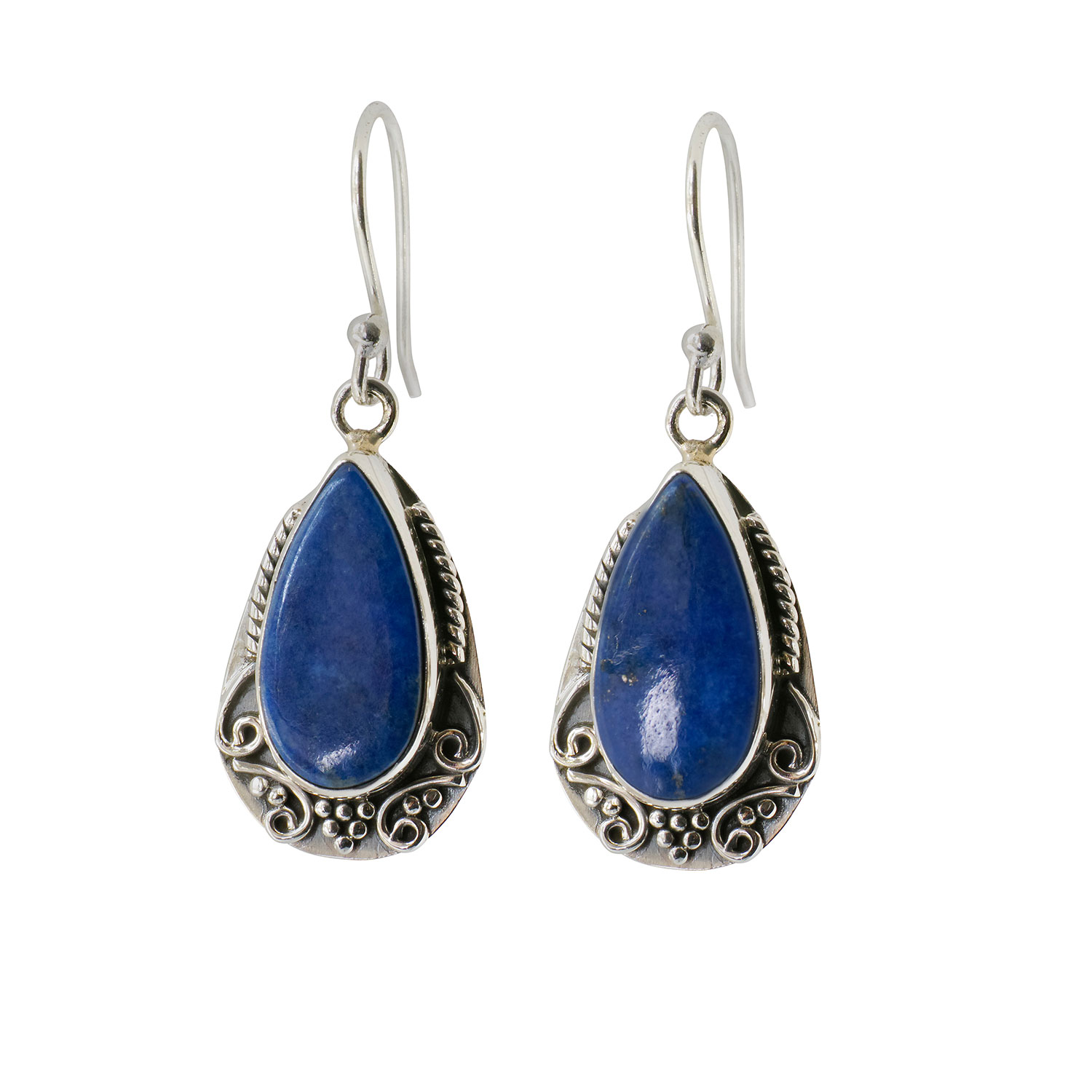 Retro Drop Lapis Lazuli Oxidised Silver Earring