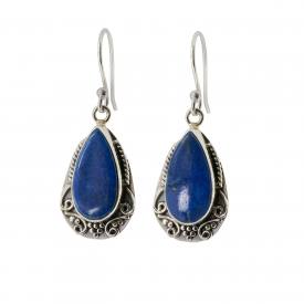 Retro Drop Lapis Lazuli Oxidised Silver Earring