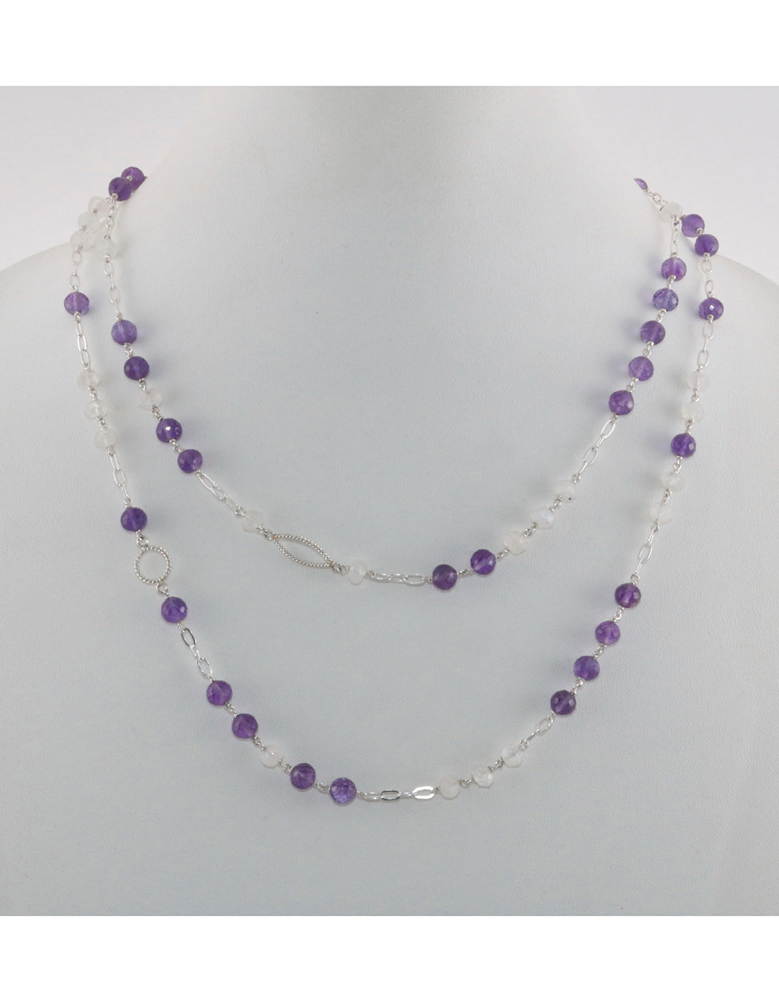 Chainy Amethyst And Rainbow Moonstone Silver Necklace