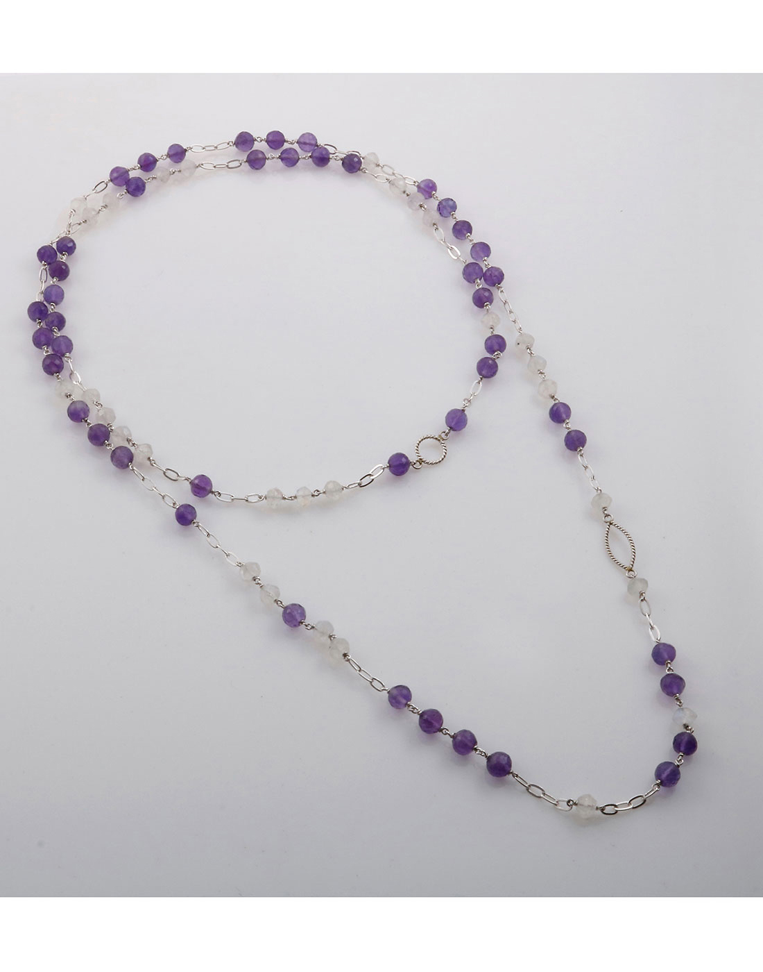 Chainy Amethyst And Rainbow Moonstone Silver Necklace