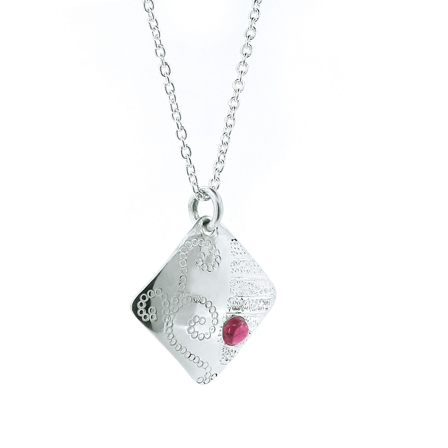 Designer Square Pink Tourmaline Plate Necklace