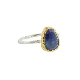 Two Tone Textured Blue Sapphire Thin Band