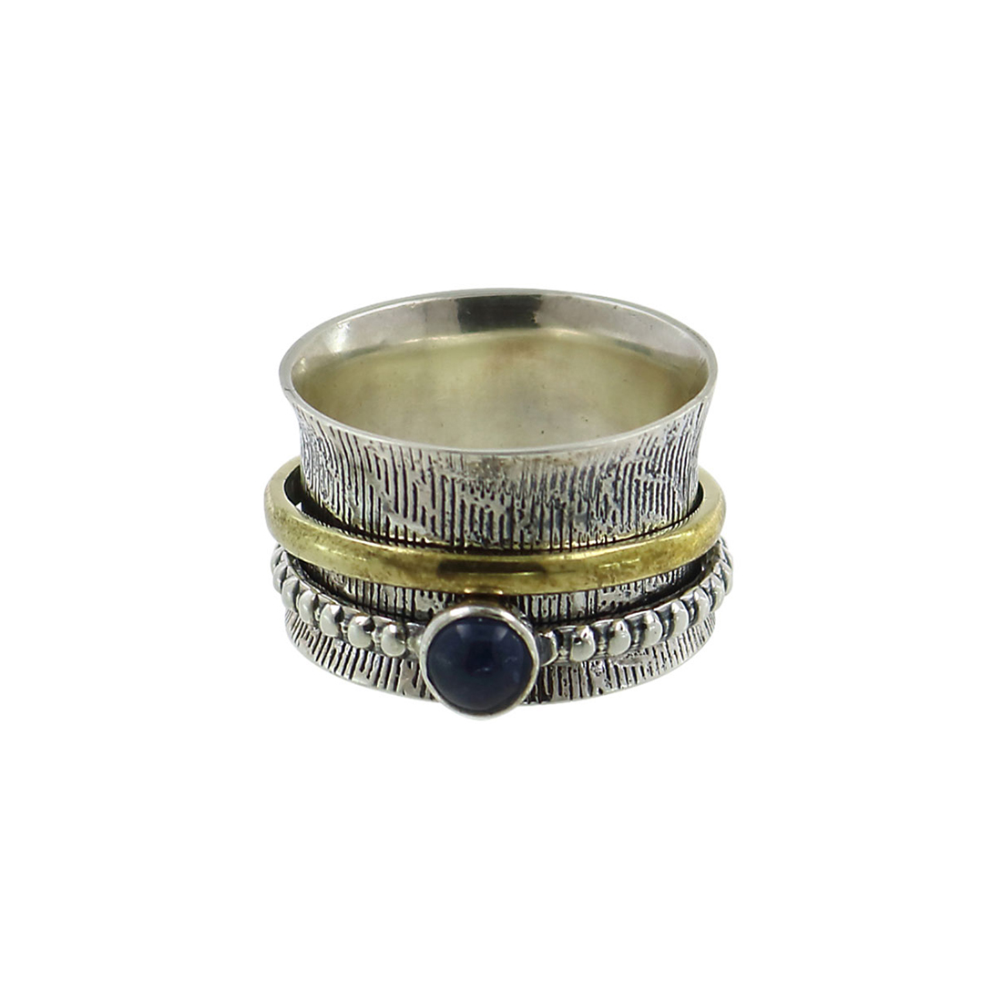 Ethnic Unisex Style Blue Sapphire Spinner Wide Band